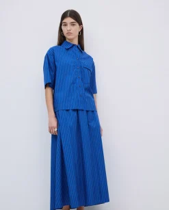 Falda midi rayas azul oscuro
