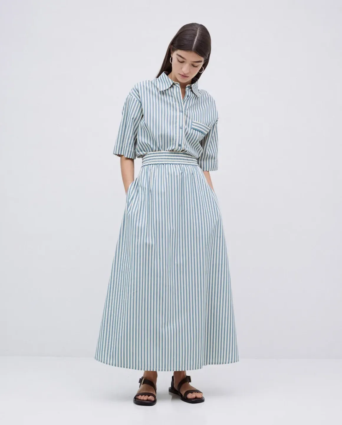 Falda midi rayas verde