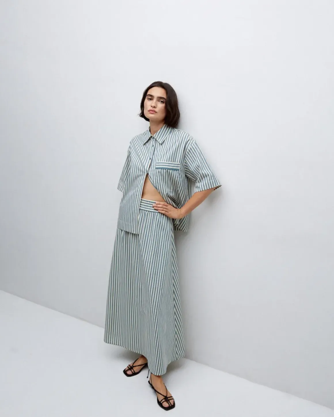 Falda midi rayas verde