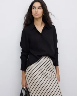 Falda midi tencel rayas crudo