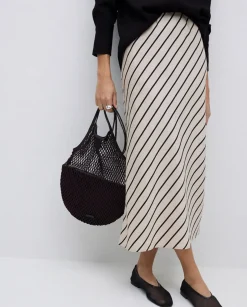 Falda midi tencel rayas crudo