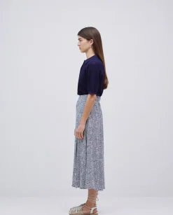 Falda midi viscosa azul