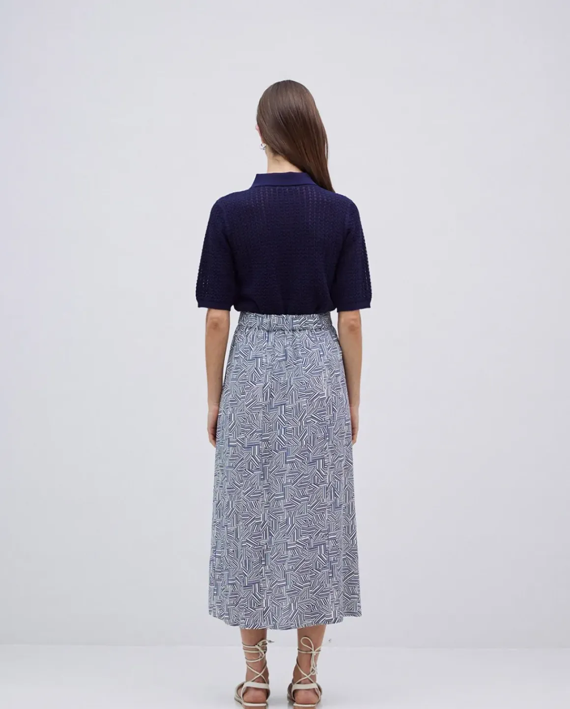 Falda midi viscosa azul