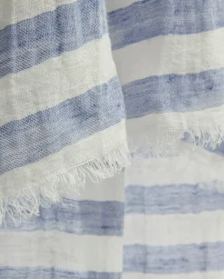 Fular rayas algodón y lino azul