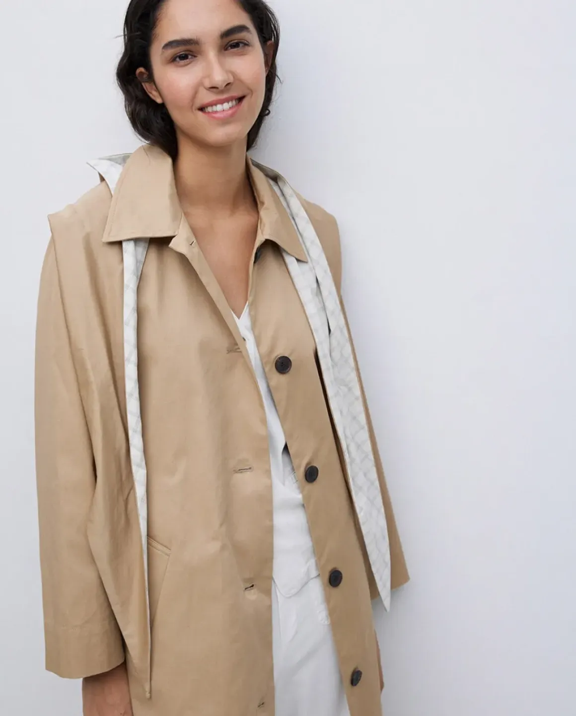 Gabardina algodón capucha camel