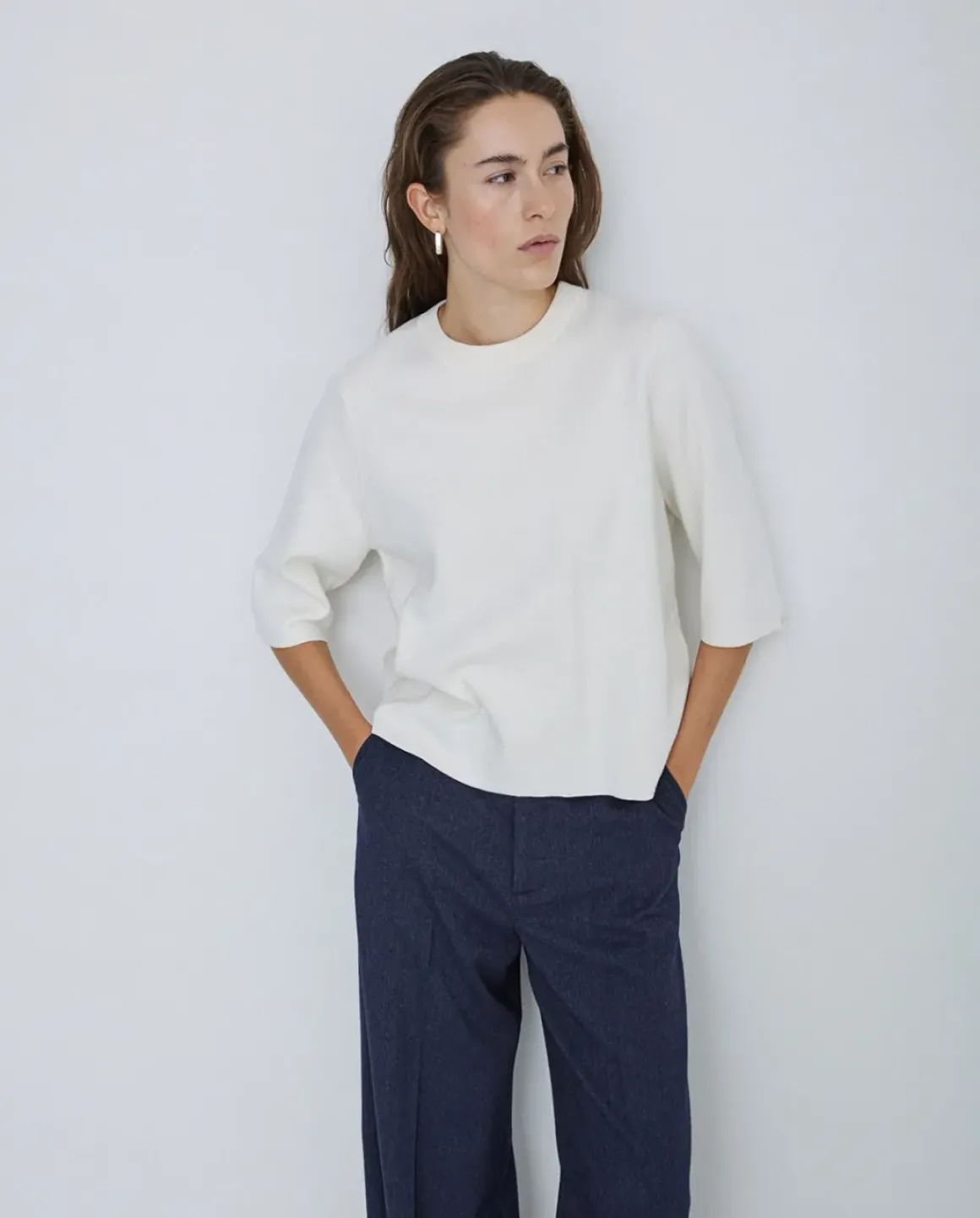Jersey con cashmere manga 3/4 crudo