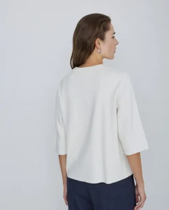 Jersey con cashmere manga 3/4 crudo