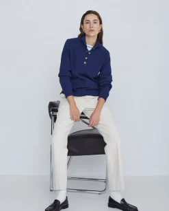 Jersey de punto con botones azul oscuro