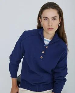 Jersey de punto con botones azul oscuro