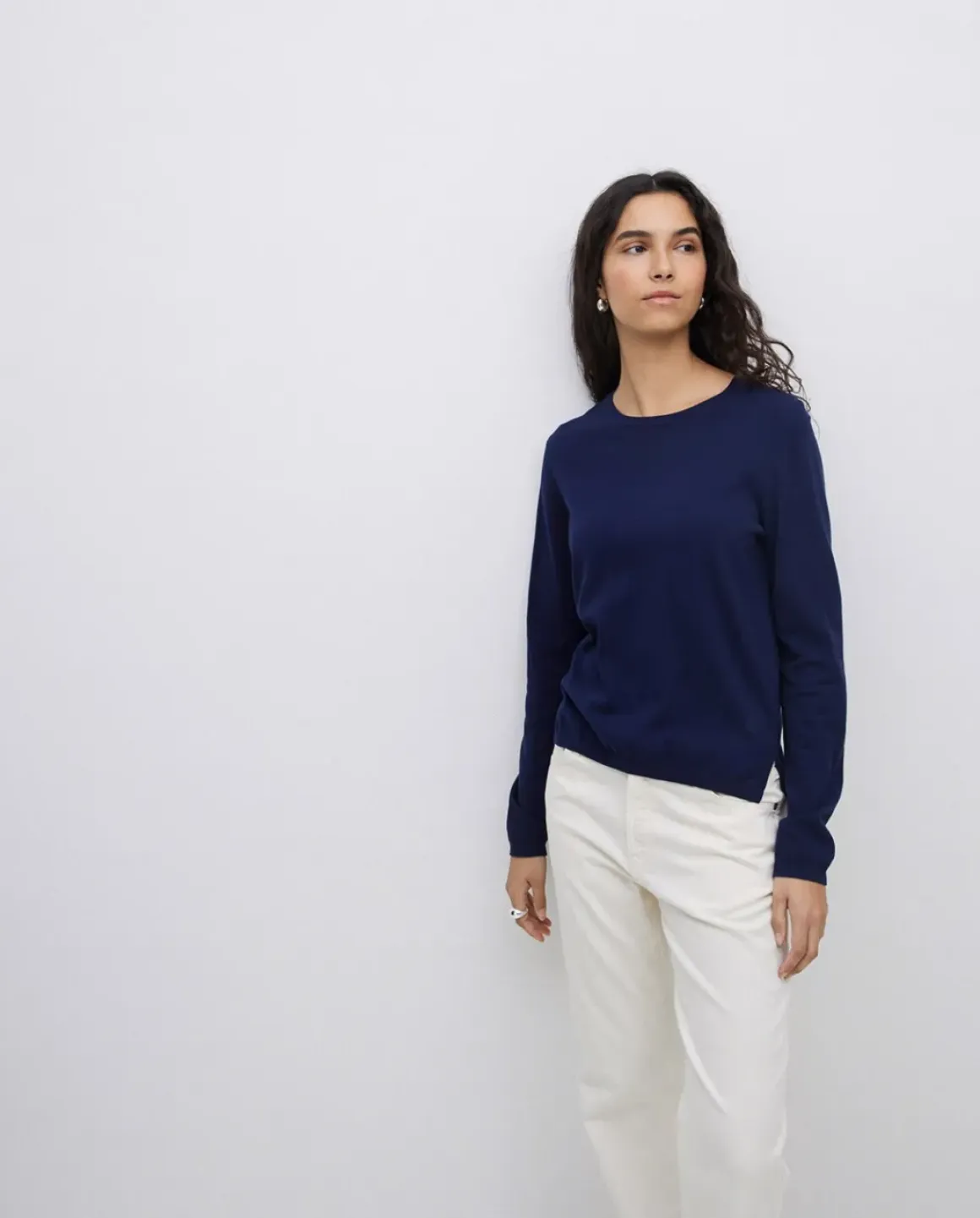 Jersey escote redondo algodón orgánico azul oscuro