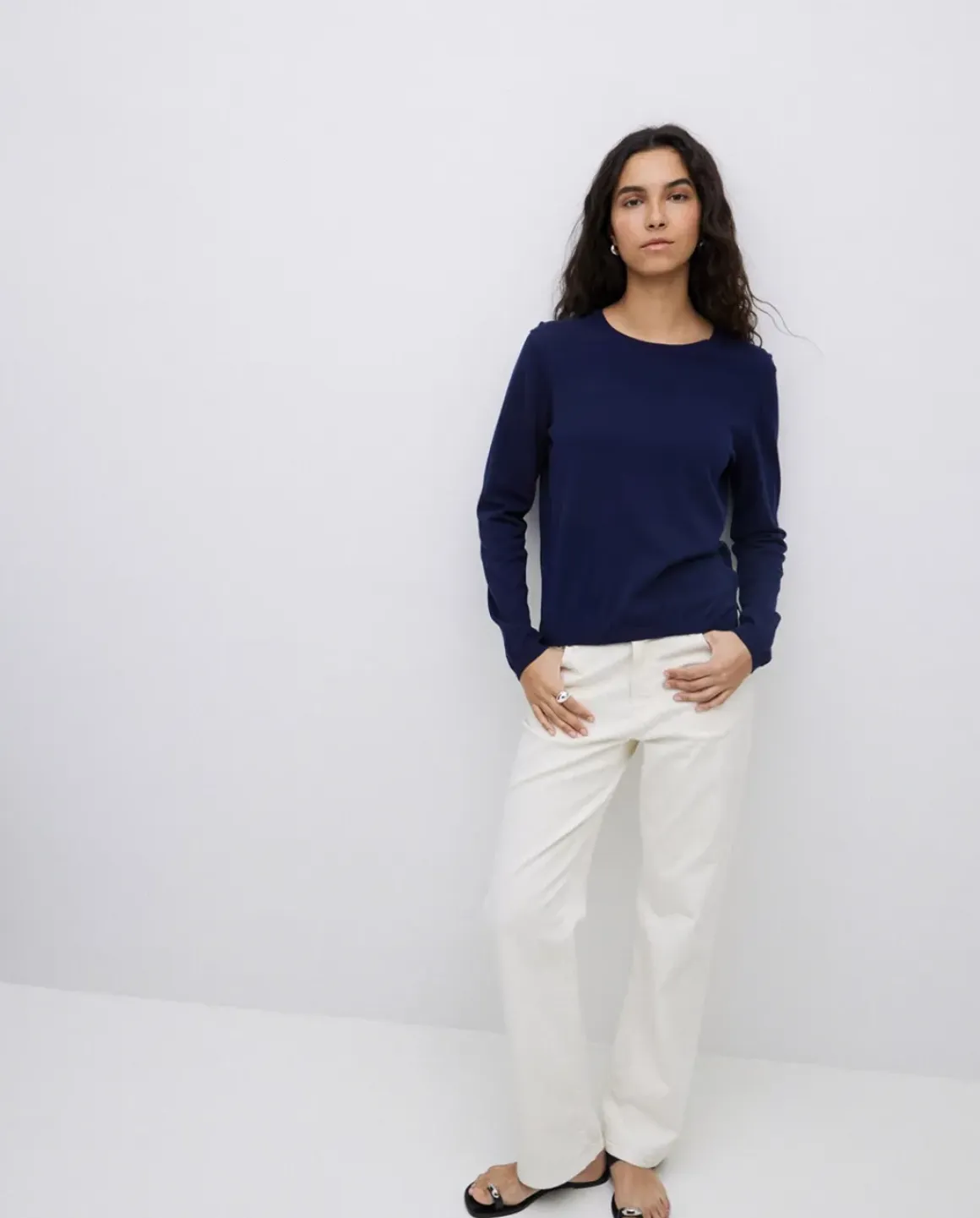Jersey escote redondo algodón orgánico azul oscuro