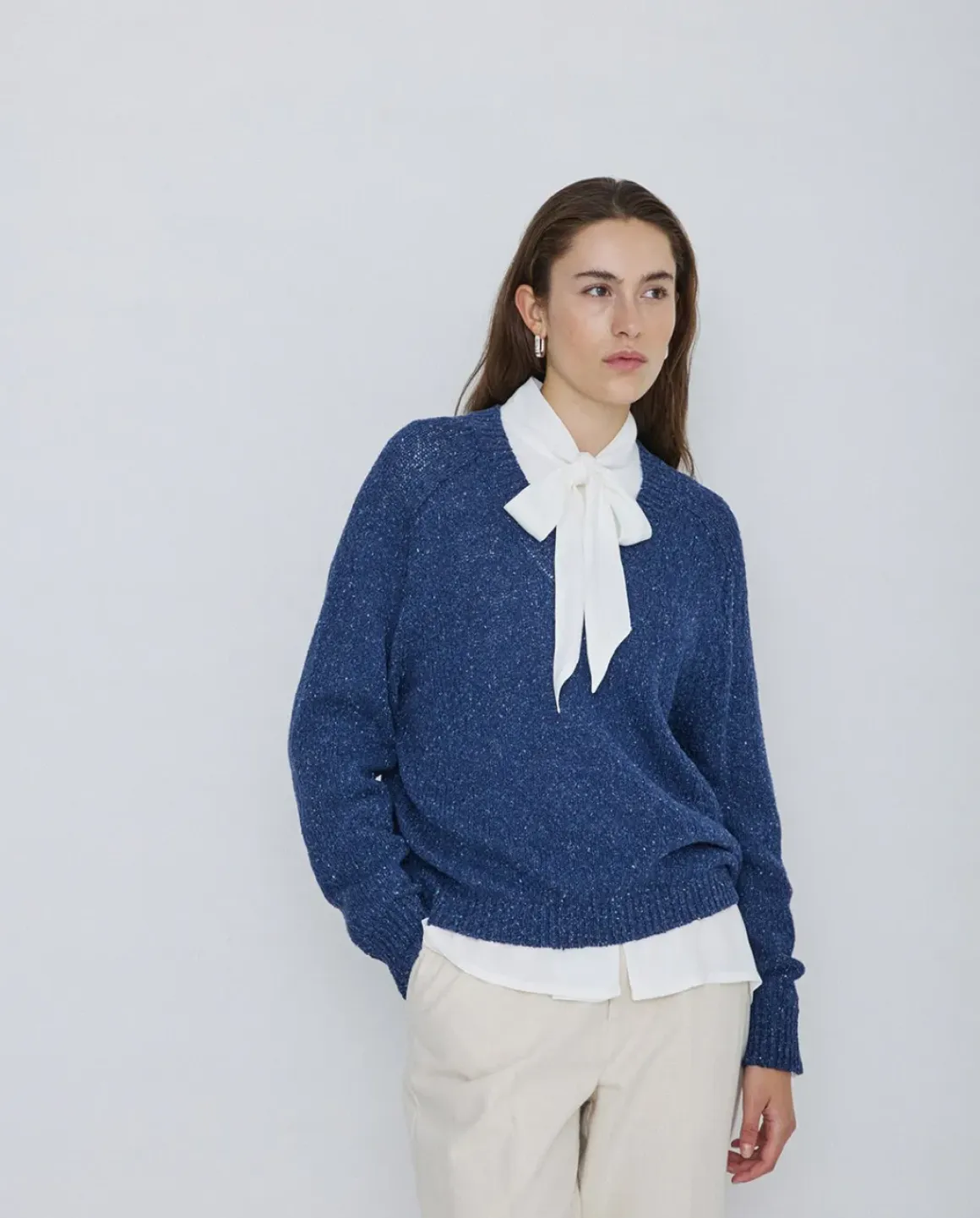 Jersey tejido lino y seda azul oscuro