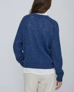 Jersey tejido lino y seda azul oscuro