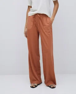 Pantalones algodón cintura elástica terracota