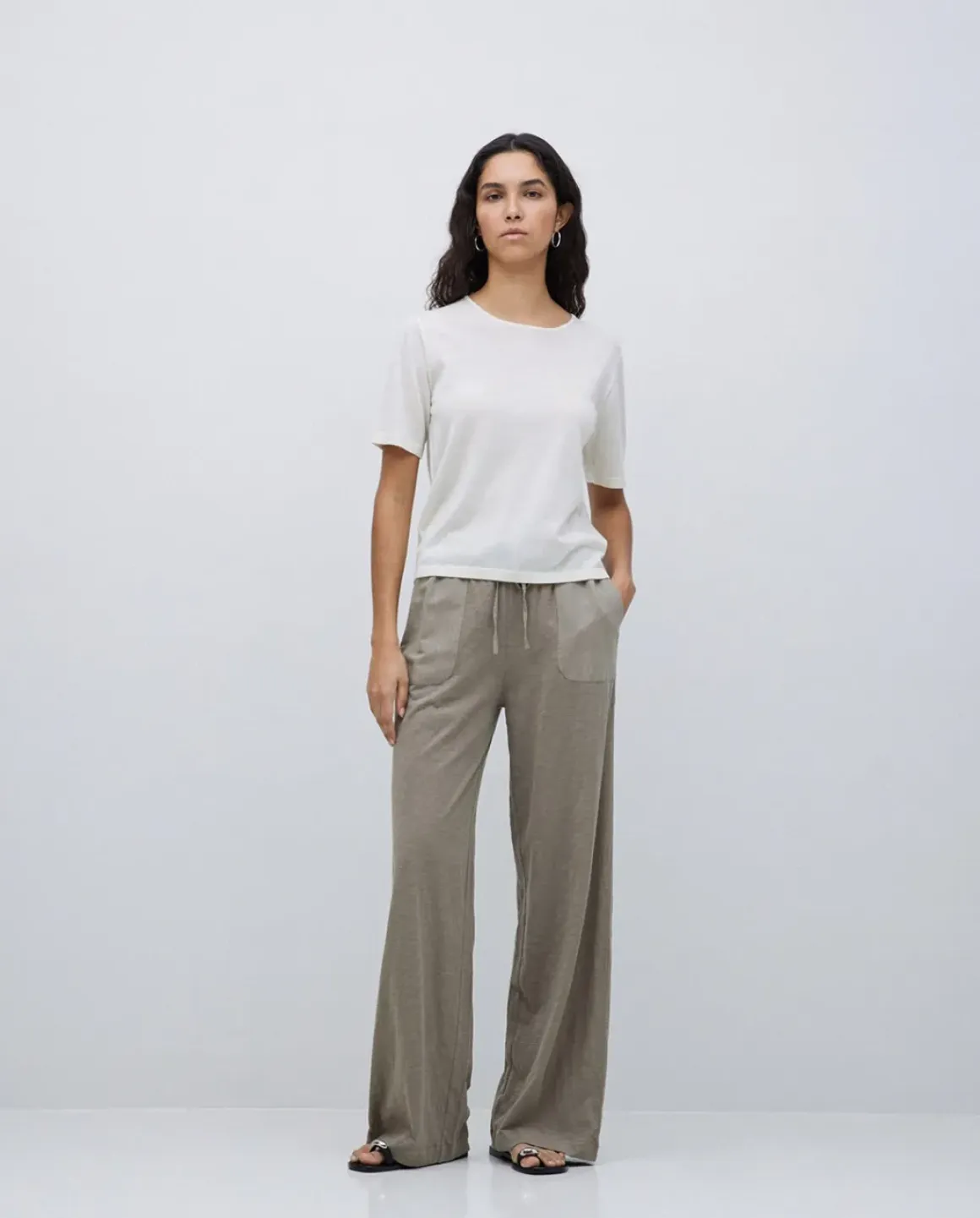 Pantalones algodón cintura elástica caqui