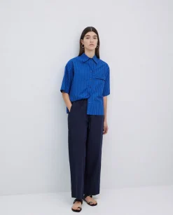 Pantalones balloon fit 100% algodón azul oscuro