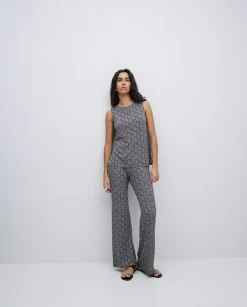 Pantalones flare geométrico negro