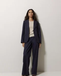 Pantalones popelín wide leg azul oscuro