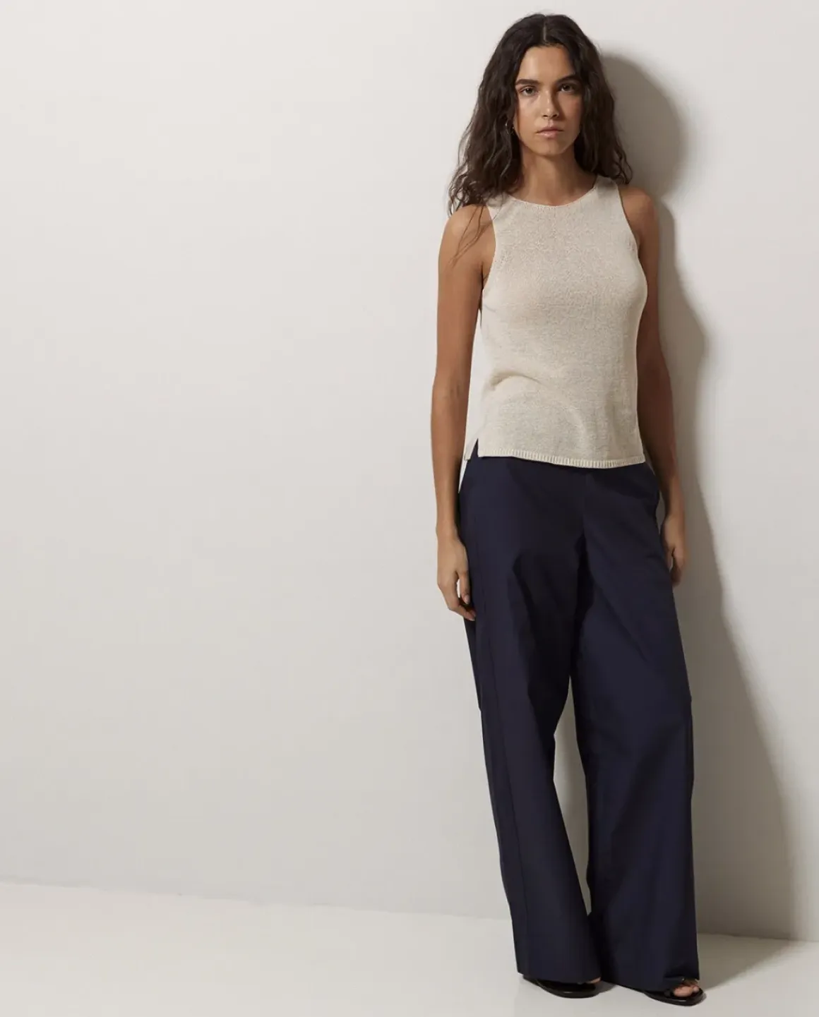 Pantalones popelín wide leg azul oscuro