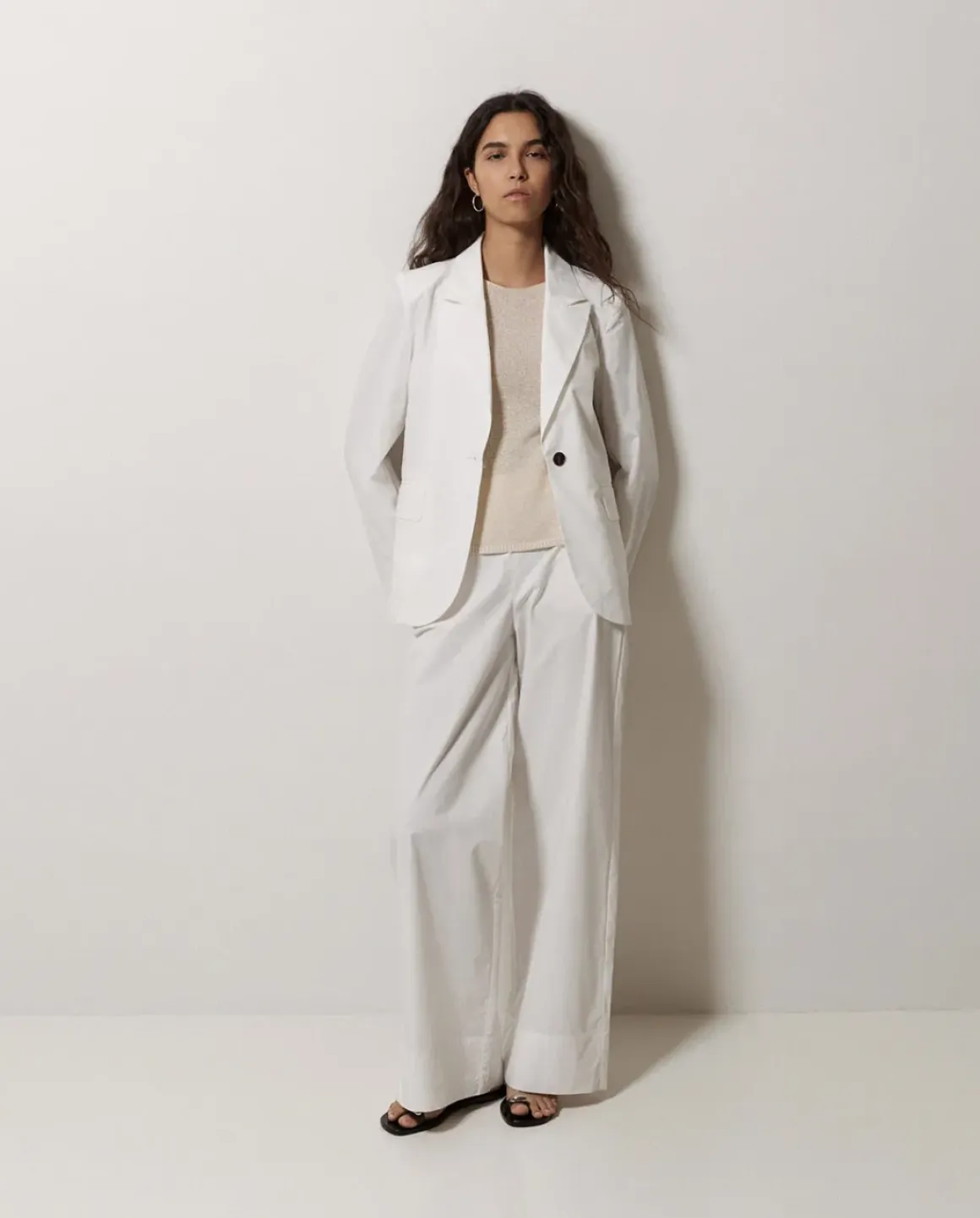 Pantalones popelín wide leg blanco