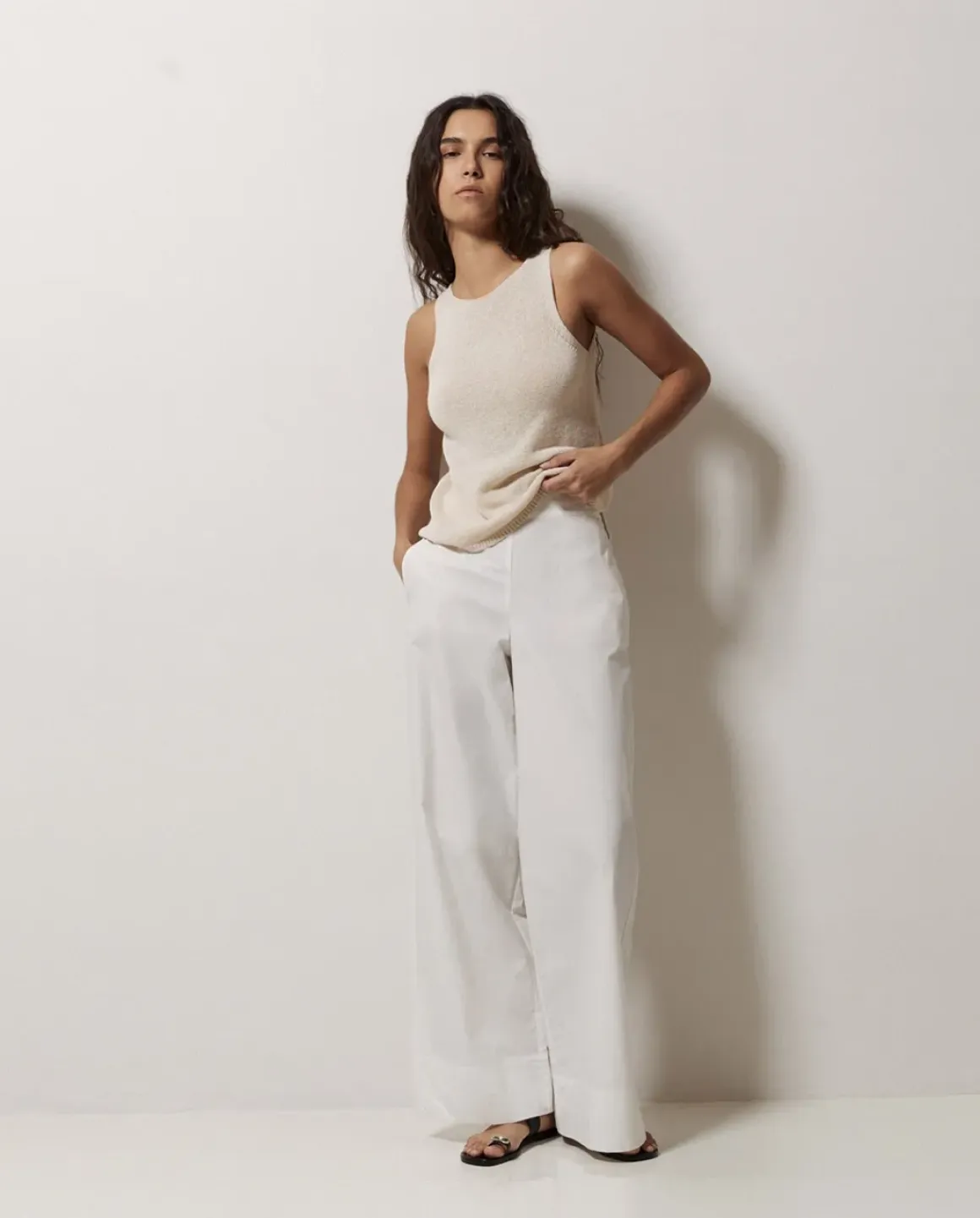 Pantalones popelín wide leg blanco