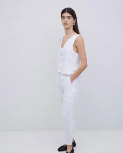 Pantalones rectos lino blanco