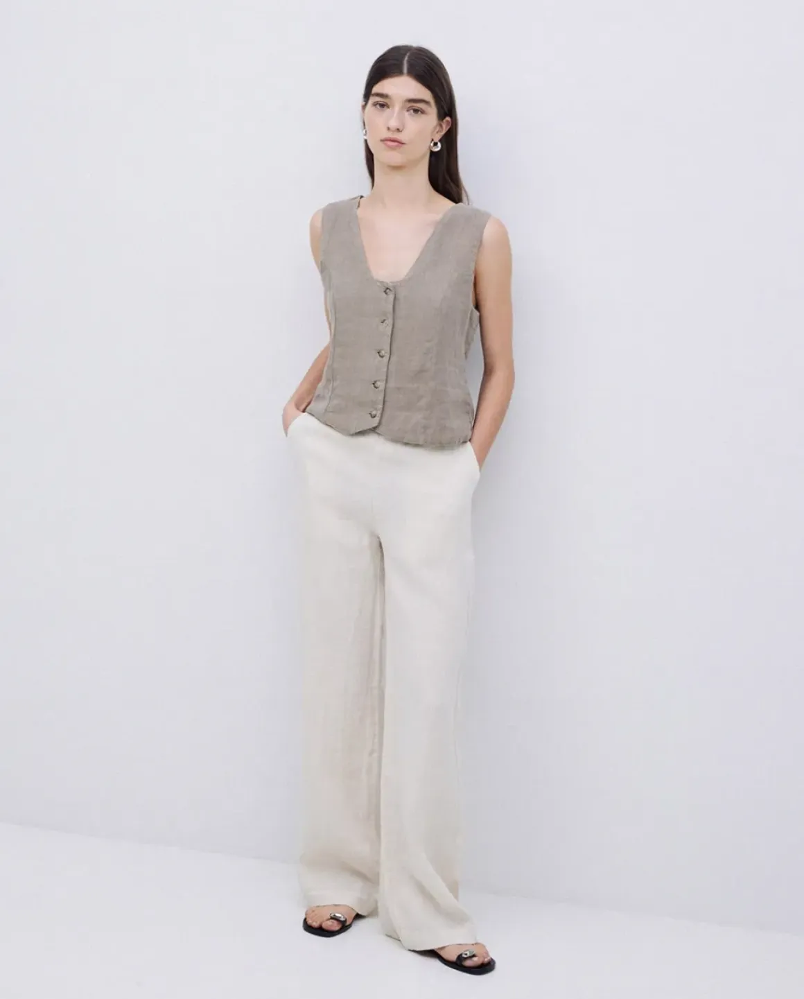 Pantalones rectos lino crudo