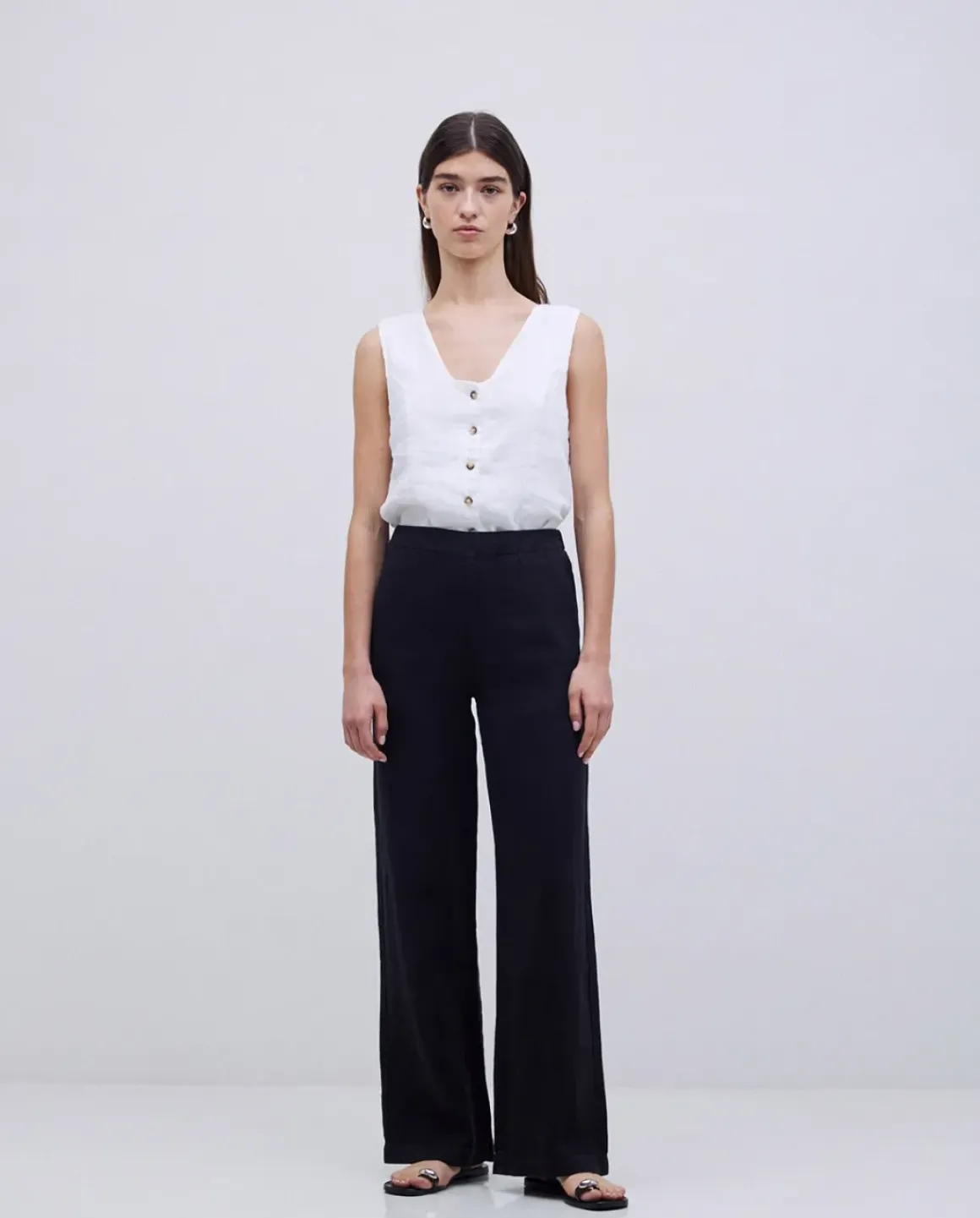 Pantalones rectos lino negro
