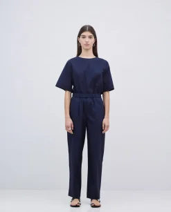 Pantalones rectos popelín azul oscuro