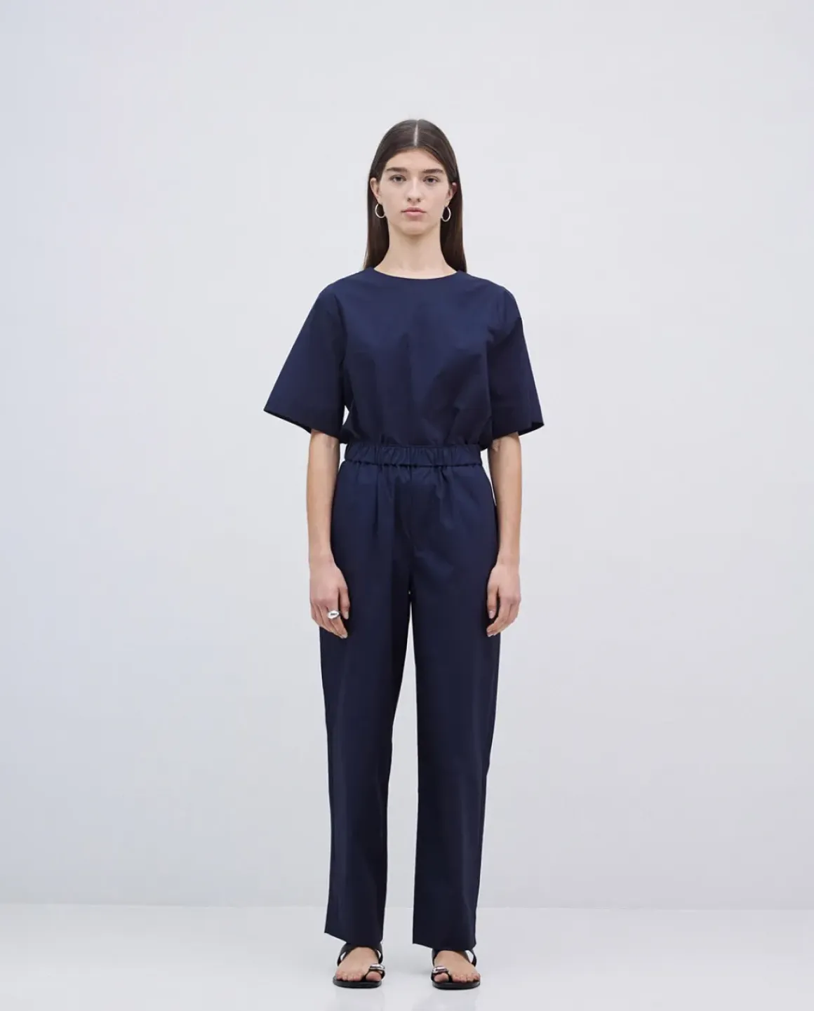 Pantalones rectos popelín azul oscuro