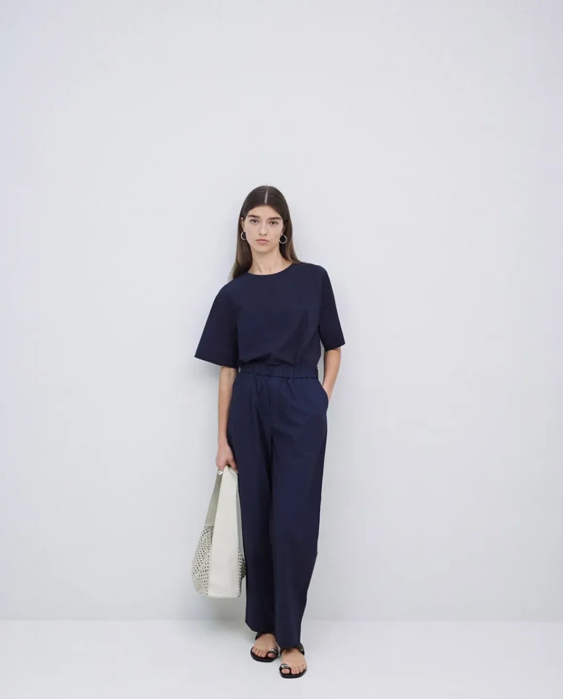 Pantalones rectos popelín azul oscuro