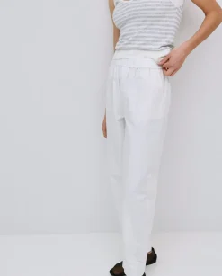Pantalones rectos popelín blanco
