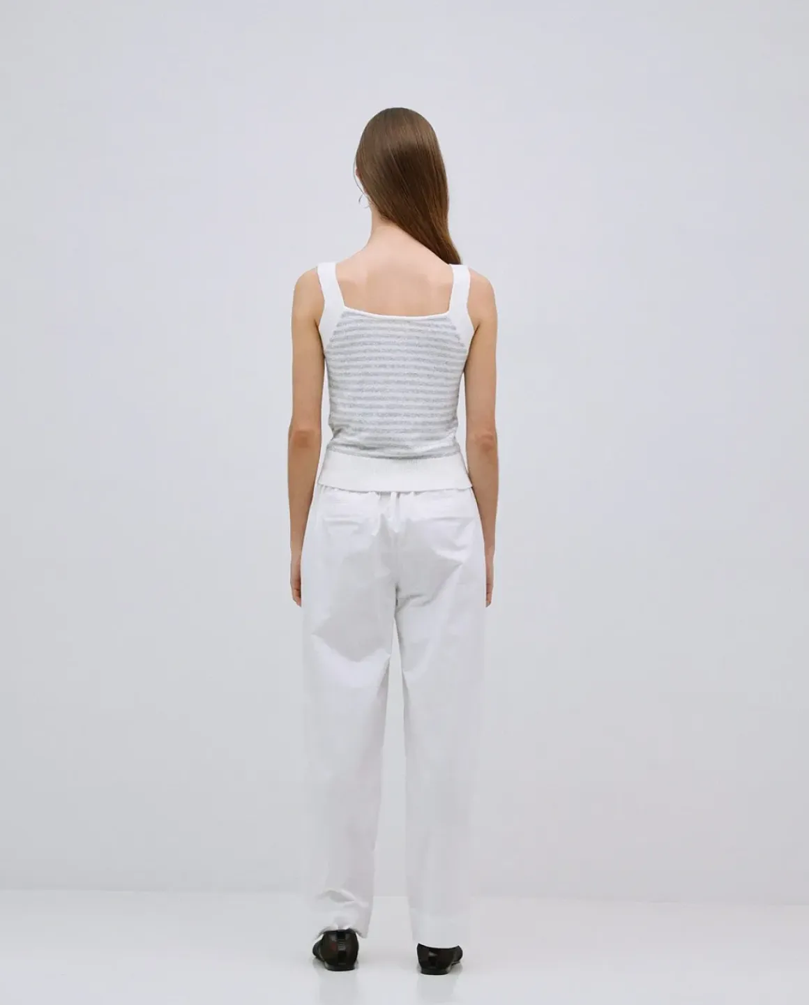 Pantalones rectos popelín blanco