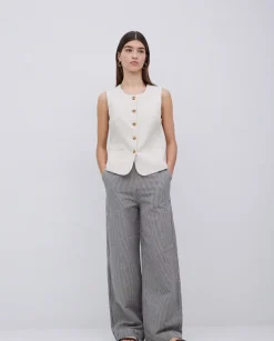 Pantalones rectos rayas azul grisáceo