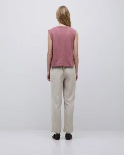 Pantalones rectos tencel beige