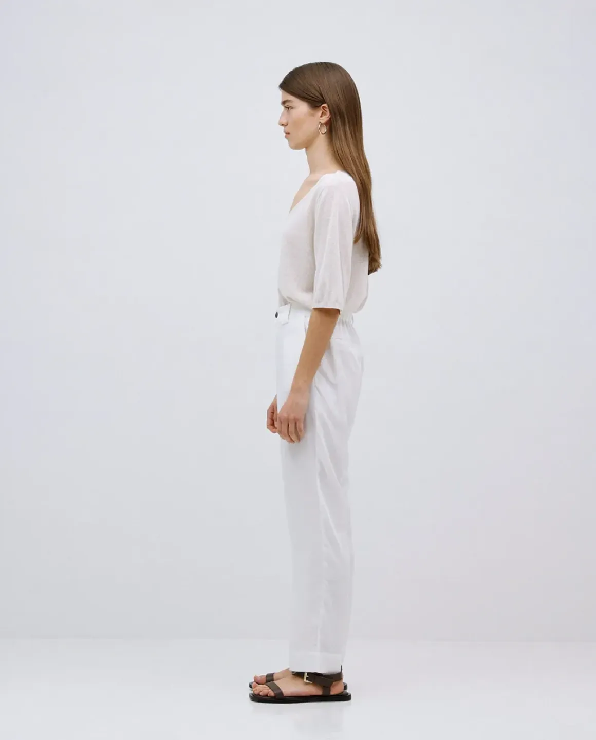 Pantalones rectos tencel blanco