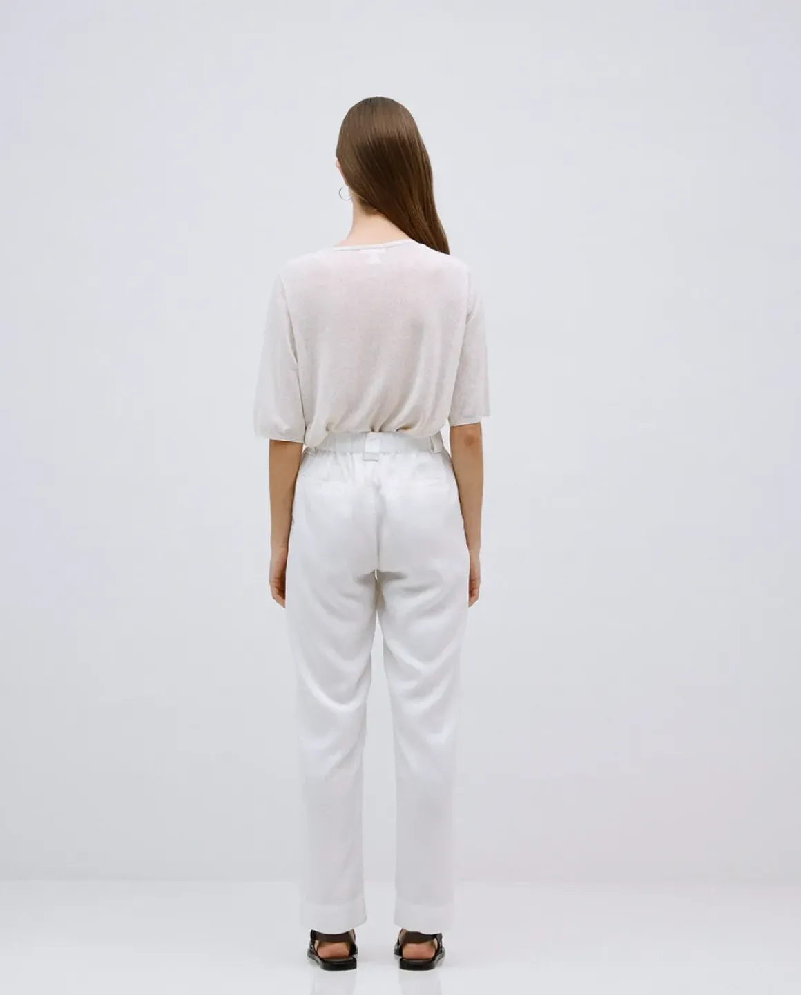 Pantalones rectos tencel blanco