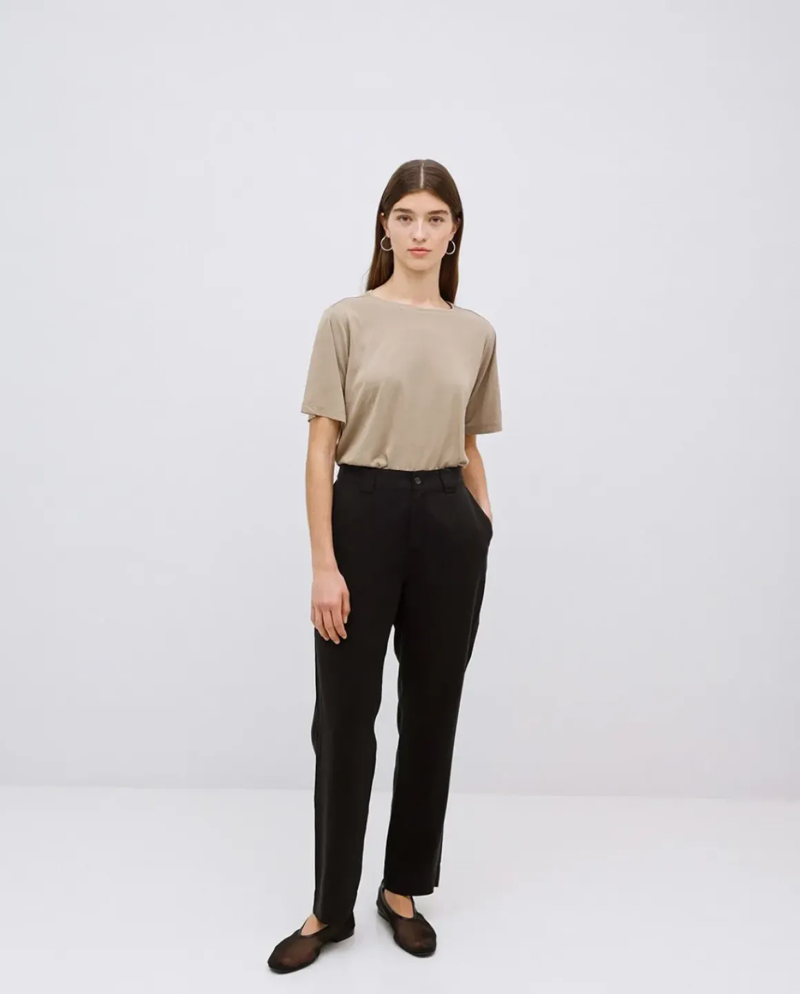 Pantalones rectos tencel negro