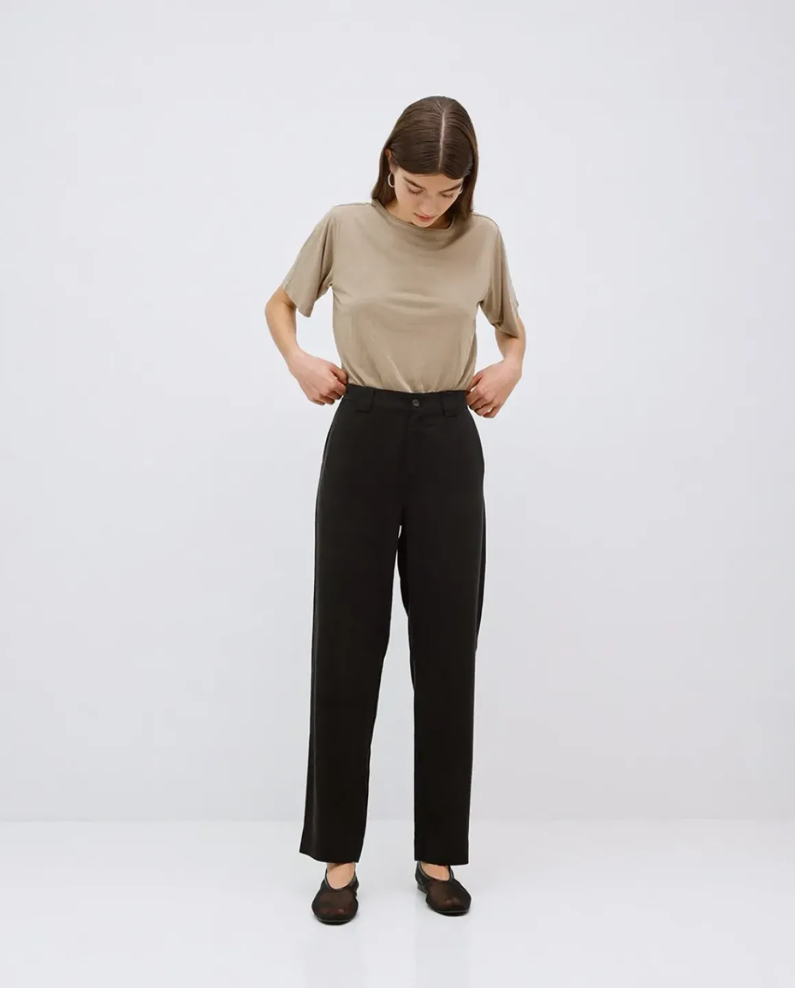 Pantalones rectos tencel negro