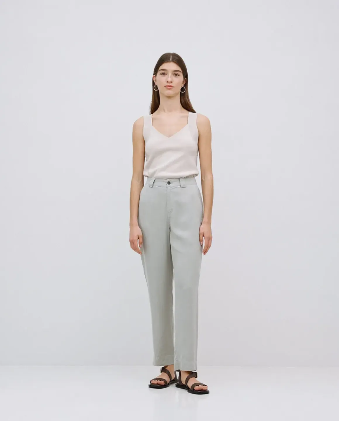 Pantalones rectos tencel verde