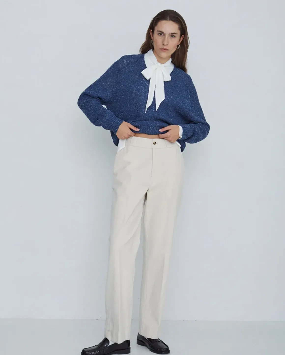 Pantalones sarga de algodón rectos crudo