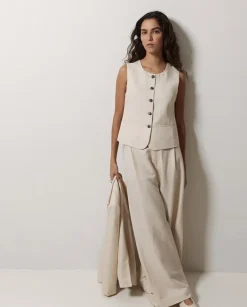 Pantalones wide leg pinzas crudo