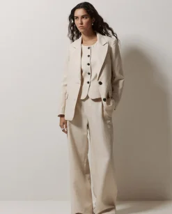 Pantalones wide leg pinzas crudo
