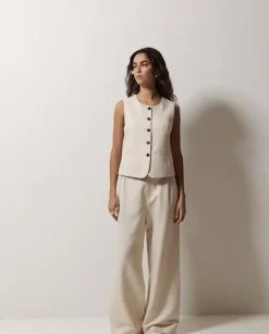 Pantalones wide leg pinzas crudo