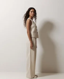 Pantalones wide leg pinzas crudo