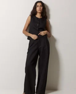 Pantalones wide leg pinzas negro