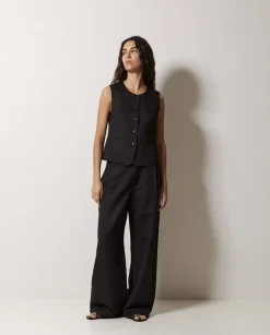 Pantalones wide leg pinzas negro