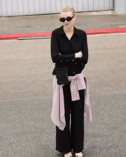 Pantalones wide leg pinzas negro