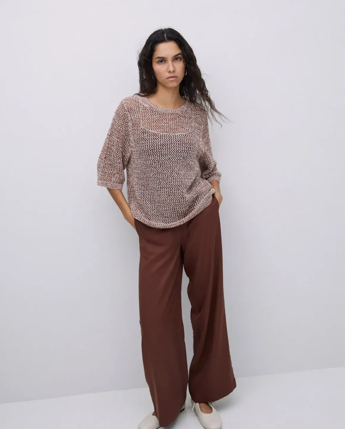 Pantalones wide leg tencel chocolate