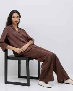 Pantalones wide leg tencel marrón